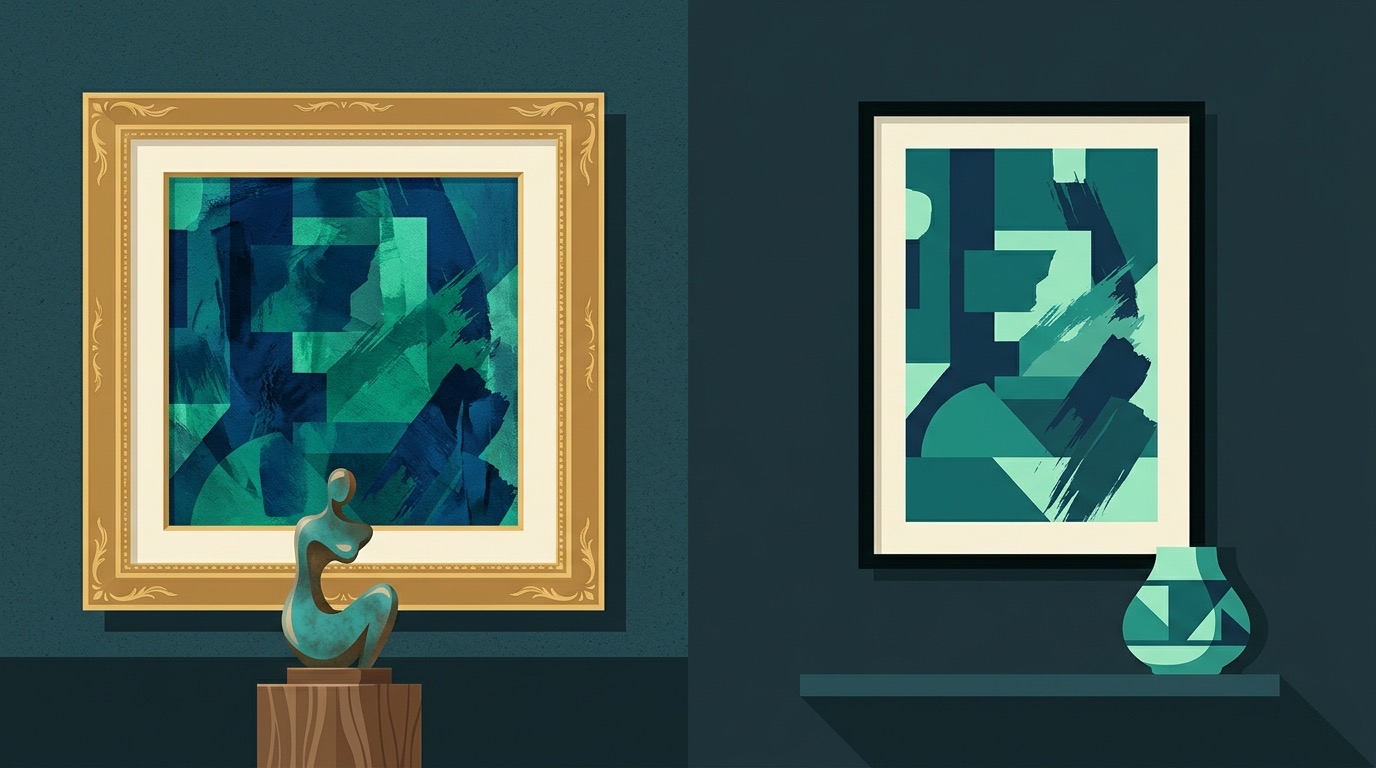 Comparison of expensive gallery art versus affordable alternatives