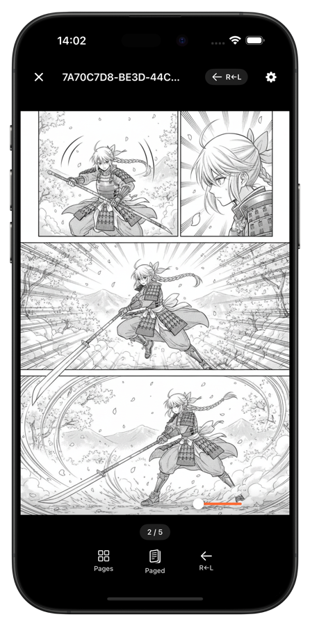 ComicFlow displaying manga in right-to-left reading mode