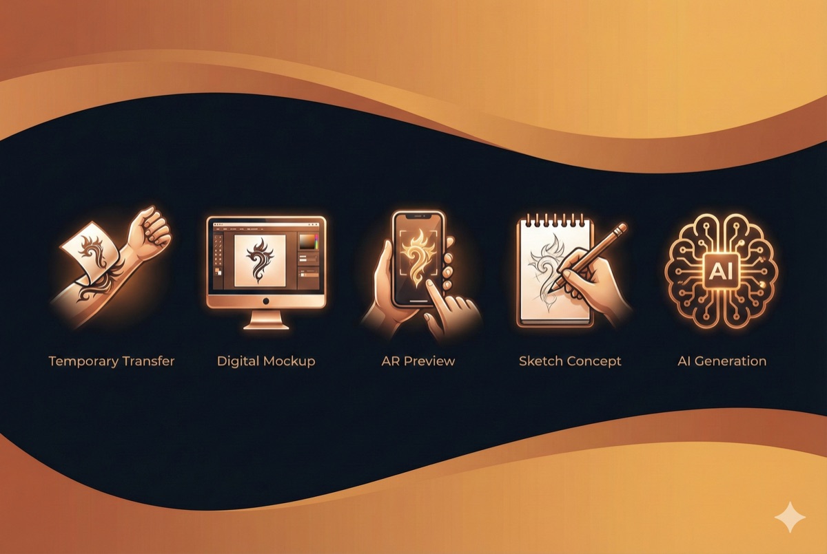 Five tattoo preview methods compared - icons